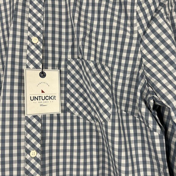 Untuckit Shirt Womens 10 Crispo Blue Checker Button Up Pocket Long Sleeve Top - Picture 4 of 12
